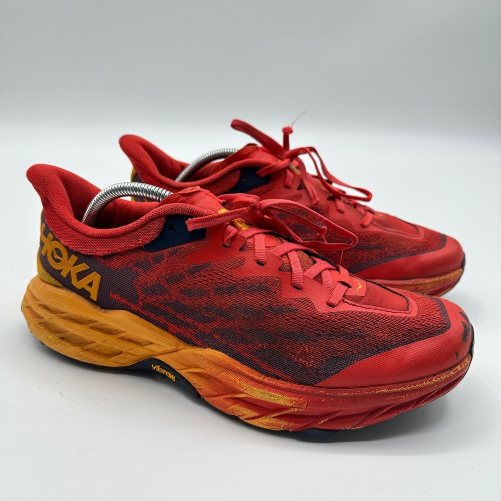 Hoka Speedgoat 5 Mens Trail Running Shoes Red Orange Vibram Size 11D Beater shoe